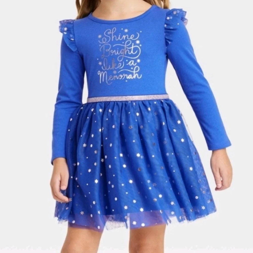 Girls Shine Bright menorahLong Sleeve Glitter Tutu Dress  2T NWT